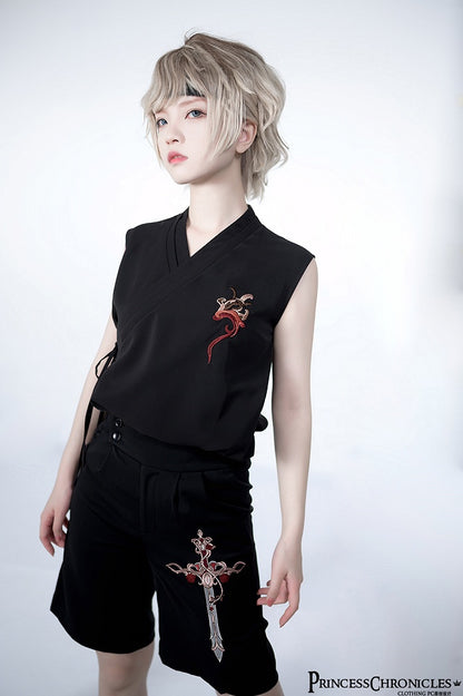 Night Command Thorn Cross Embroidery Ouji Shorts