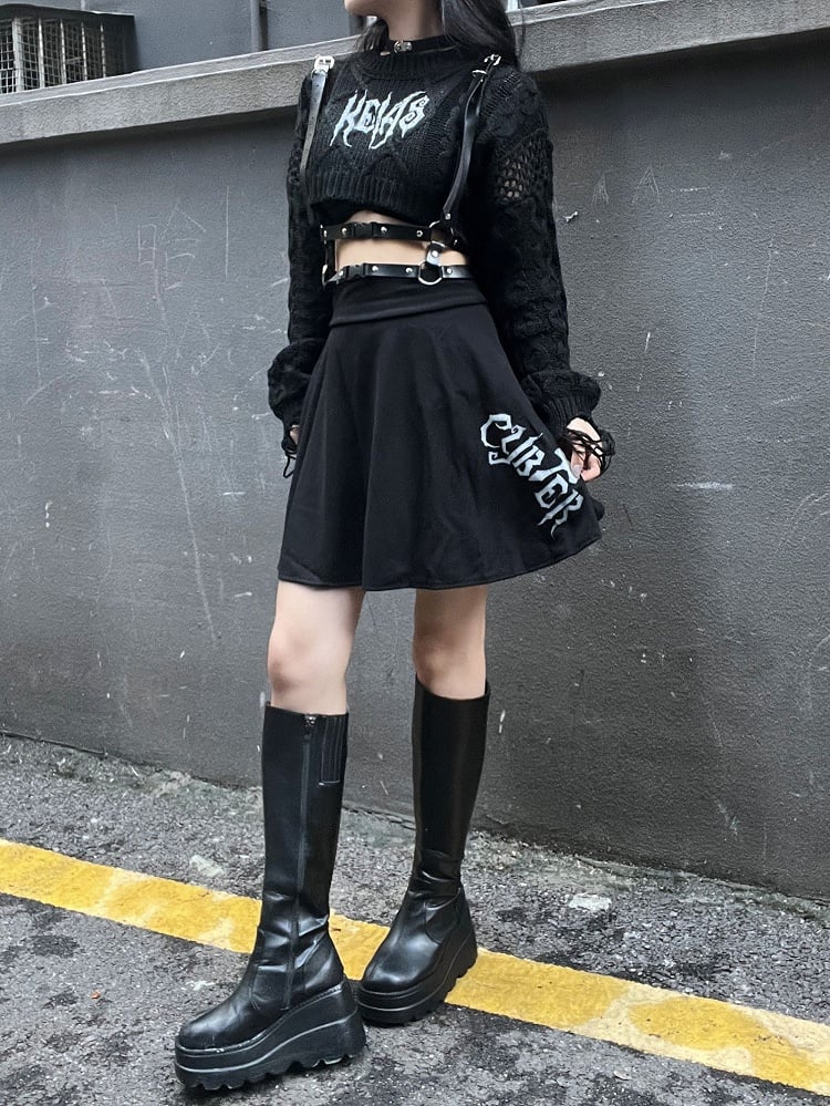 Punk Round Neck Distressed Cropped Sweater