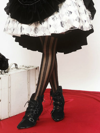 Coffin-shaped Buckle Straps Velvet Black Gothic Lolita High Heels