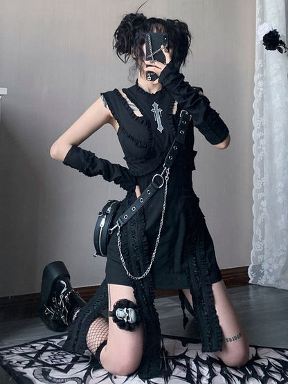 Alternative Fashion Cross Embroidery Punk Dress