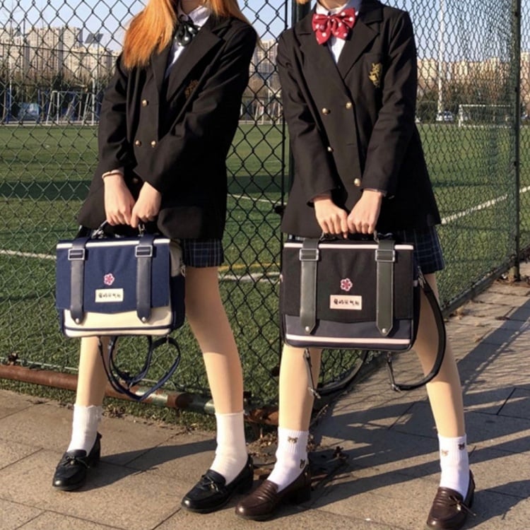 Black and Pink 3 Ways JK Uniform Satchel Bag Bunny Island Sakura Japanese High School Backpack