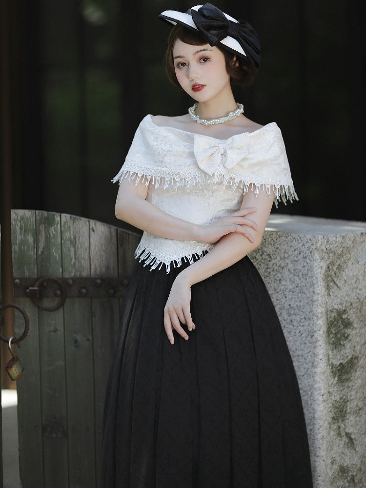 True Love Apricot Off-the-shoulder Neckline Top Asymmetrical Tassels Hemline