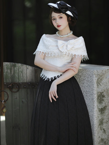 True Love Apricot Off-the-shoulder Neckline Top Asymmetrical Tassels Hemline