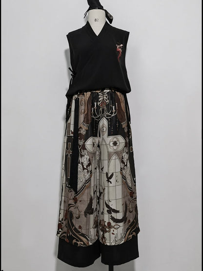 Night Command Cross Print Wide-leg Cut Pants