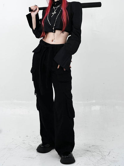 Black Low Waist Cargo Pants