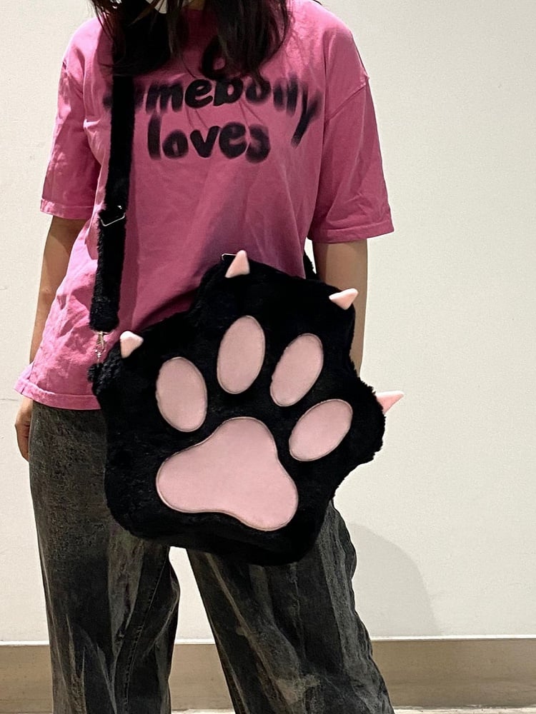 Black Plush Puppy Paw Bag