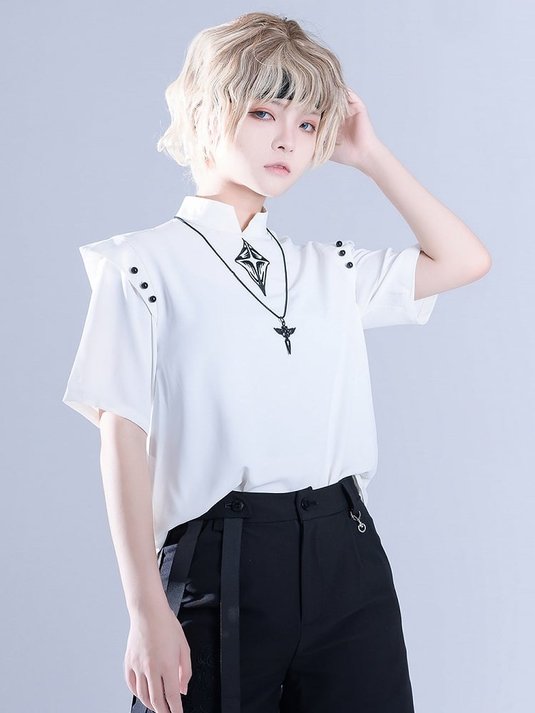 Glimpse Gossip White Banded Collar Top