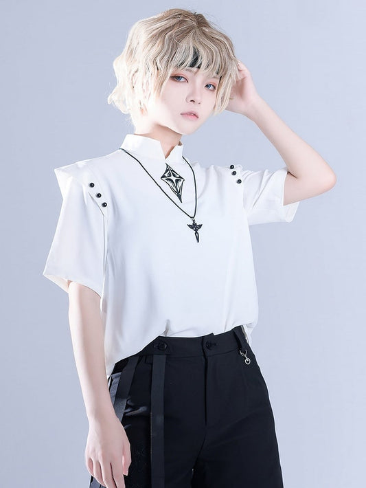 Glimpse Gossip White Banded Collar Top