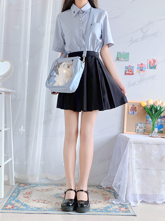 Cat Head-shaped Window Light Blue PU Square Ita Bag