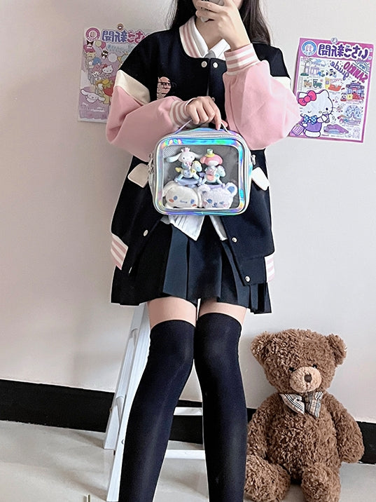 Metallic Black/White/Silver PU Square Crossbody Ita Bag