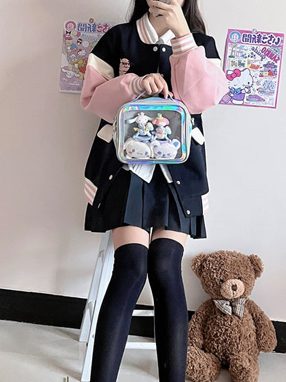 Metallic Black/White/Silver PU Square Crossbody Ita Bag