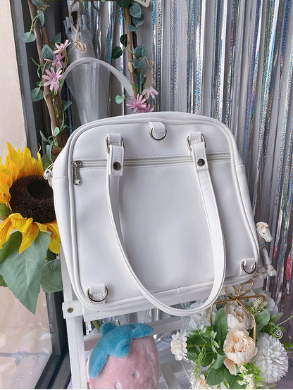 Bear Ears Design White/Wine Red/Silver PU Square Ita Bag