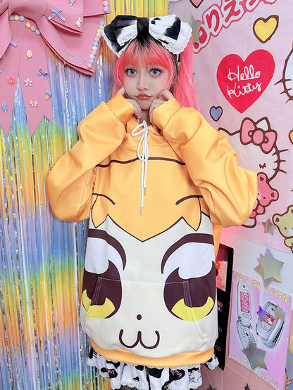 Blue/Yellow Big Eyes Cartoon Print Hoodie