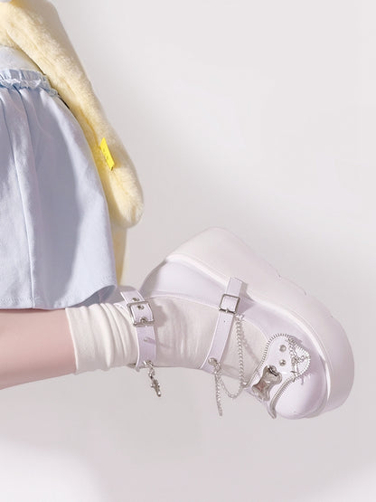 Metal Bones Decorated White Platforms Punk Shoes Studs Chain Design
