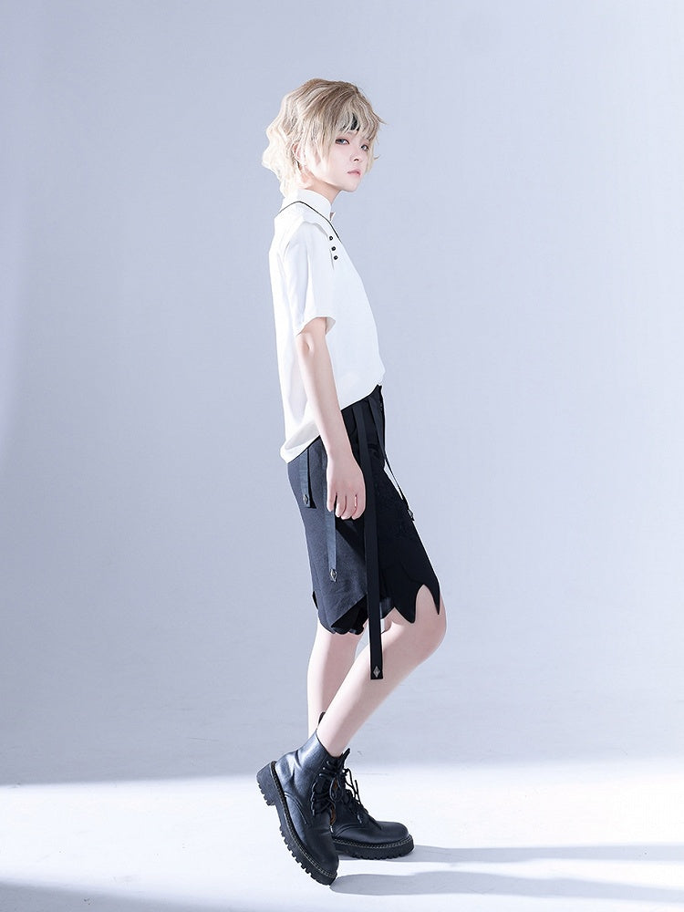 Glimpse Gossip White Banded Collar Top