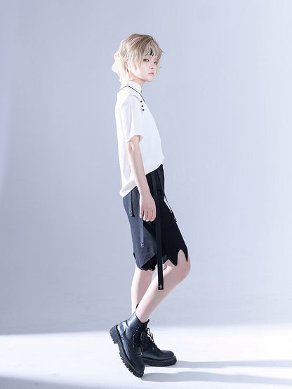 Glimpse Gossip White Banded Collar Top