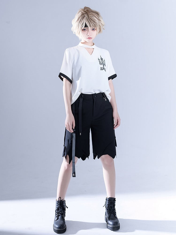 Glimpse Gossip Candlestick Embroidery Handkerchief Hem Ouji Shorts