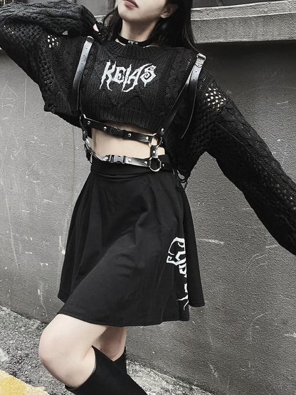 Punk Round Neck Distressed Cropped Sweater