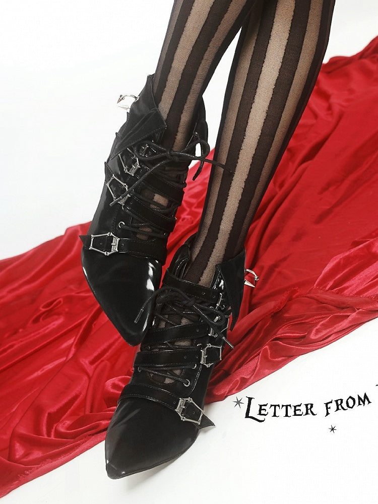 Coffin-shaped Buckle Straps Velvet Black Gothic Lolita High Heels