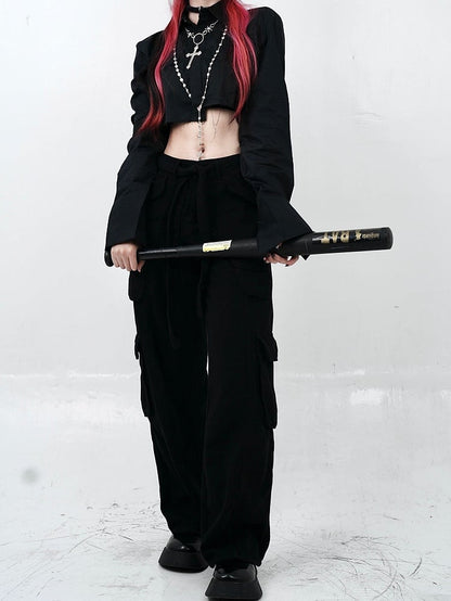 Black Low Waist Cargo Pants