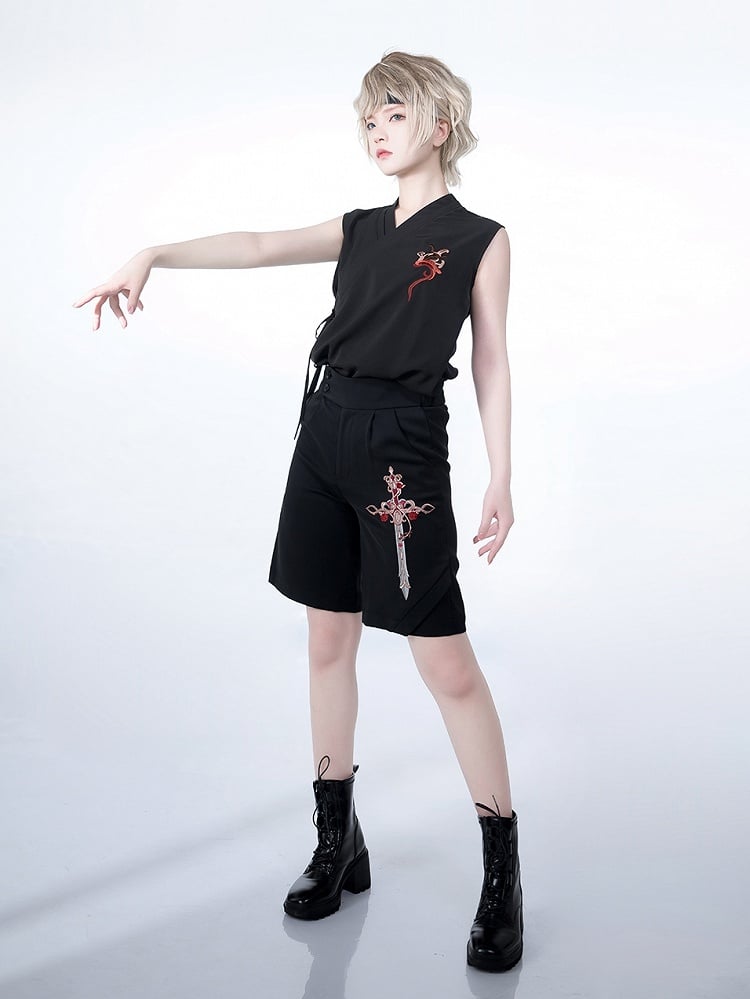 Night Command Thorn Cross Embroidery Ouji Shorts