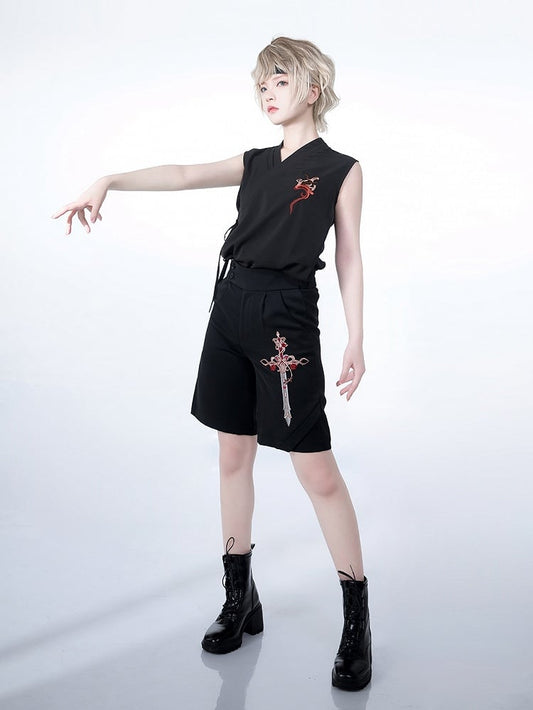 Night Command Thorn Cross Embroidery Ouji Shorts