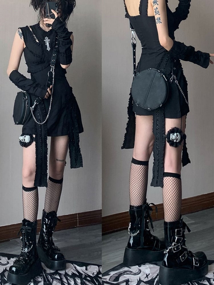 Alternative Fashion Cross Embroidery Punk Dress