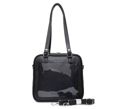 Black/White/Light Blue Square PU Tote Ita Bag