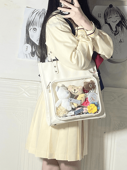 Milk White/Black Square PU Tote Ita Bag