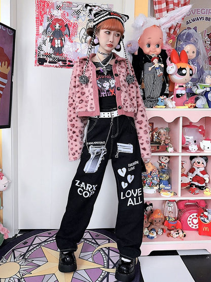 Letters Print Black Jeans