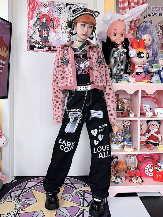 Letters Print Black Jeans