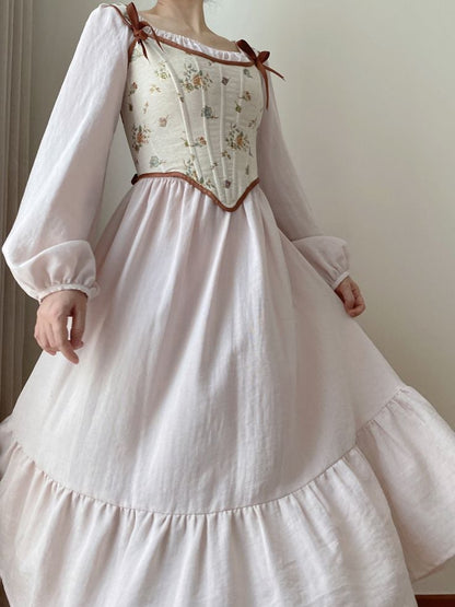 Beige Scoop Neckline Corset with Floral Pattern