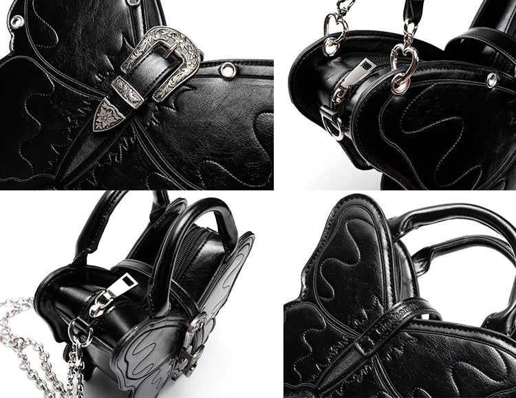Black Butterfly Metal Chain Strap Small Version PU Crossbody