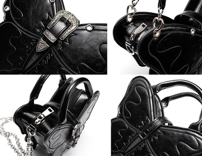 Black Butterfly Metal Chain Strap Small Version PU Crossbody