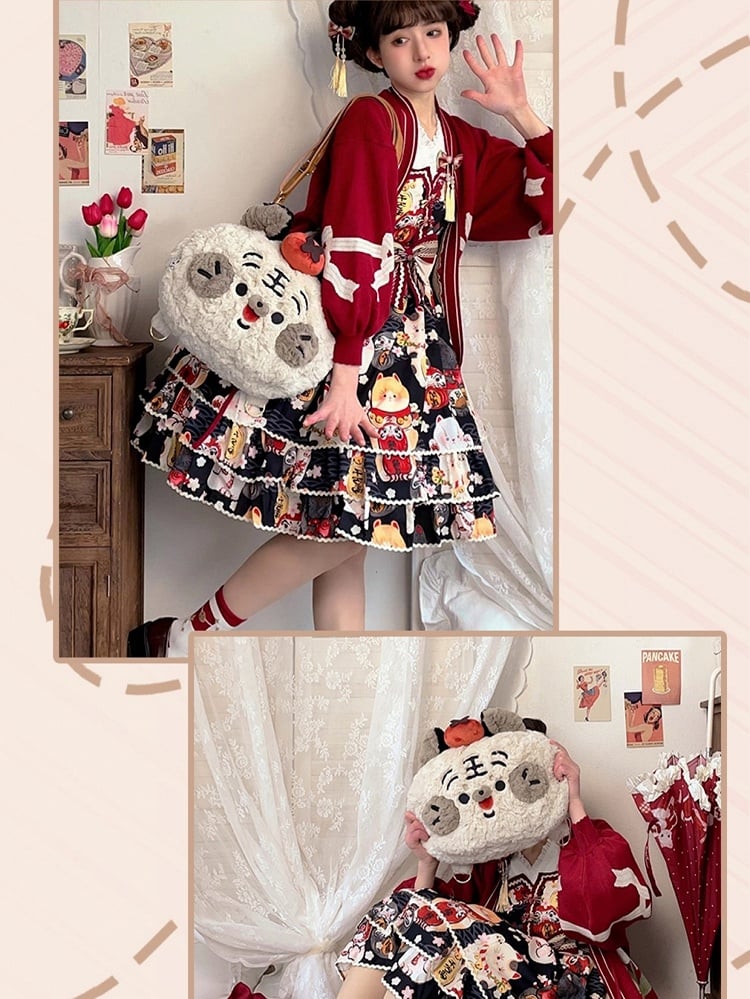 Tiger-shaped Sweet Backpack/Crossbody Plush Bag