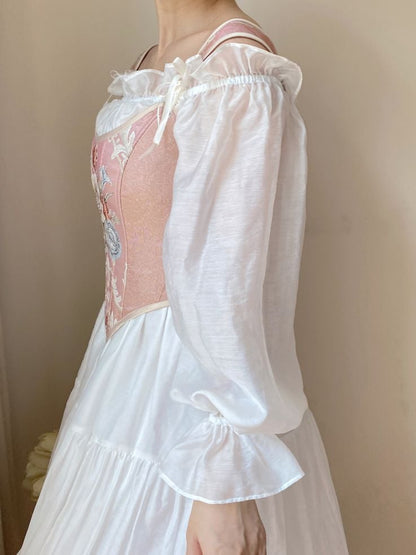 Pink Scoop Neckline Corset with Floral Pattern