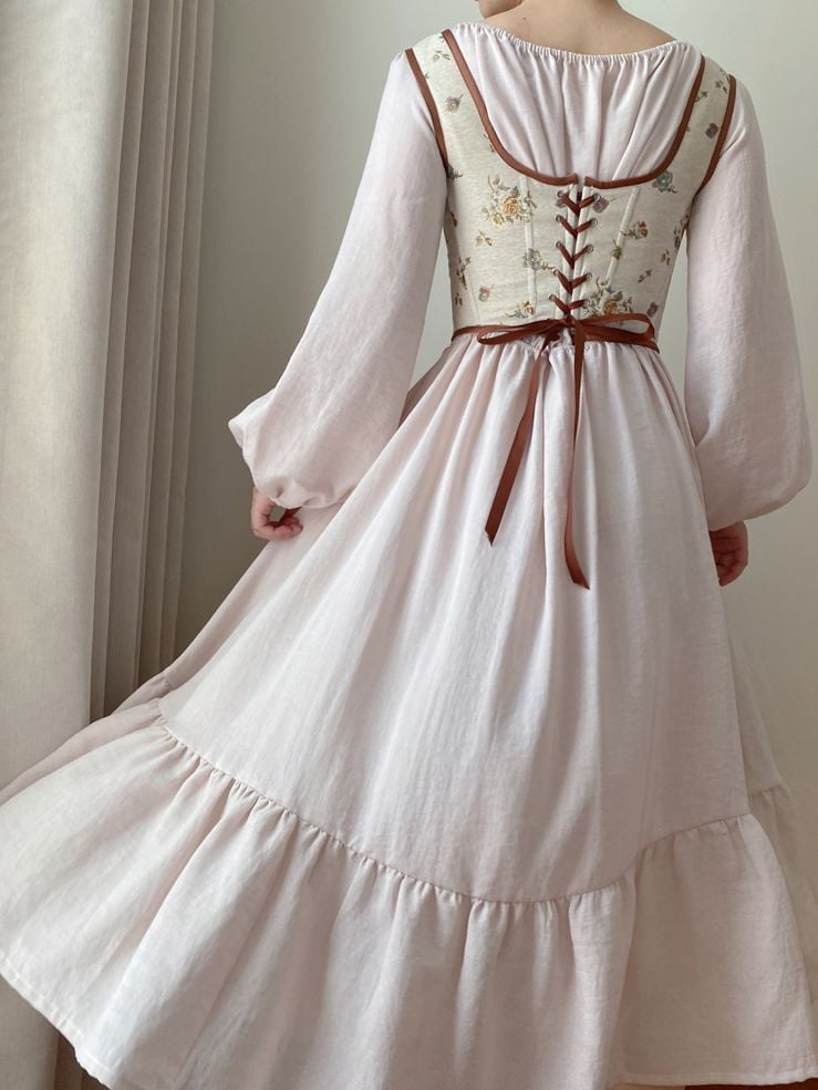 Beige Scoop Neckline Corset with Floral Pattern