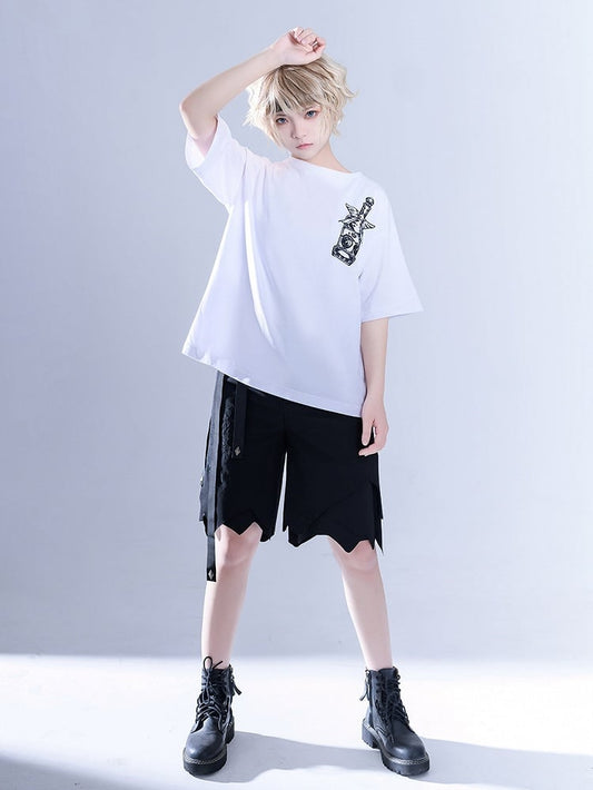 Glimpse Gossip Potion Bottle Embroidery Round Neck T-shirt