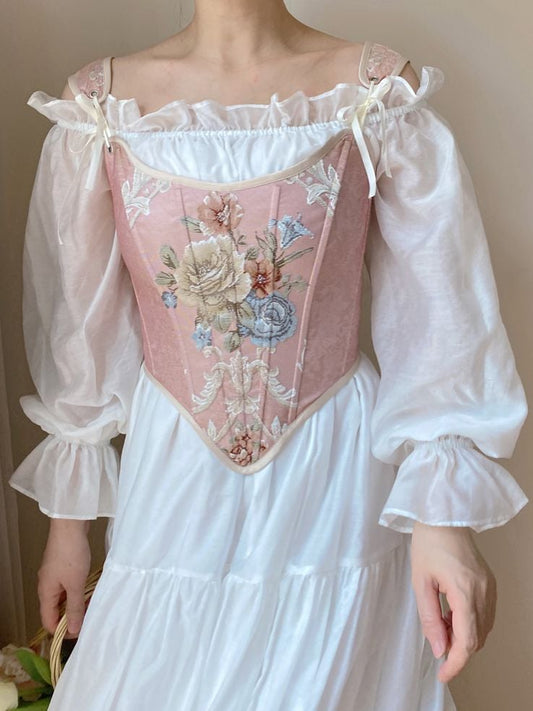 Pink Scoop Neckline Corset with Floral Pattern
