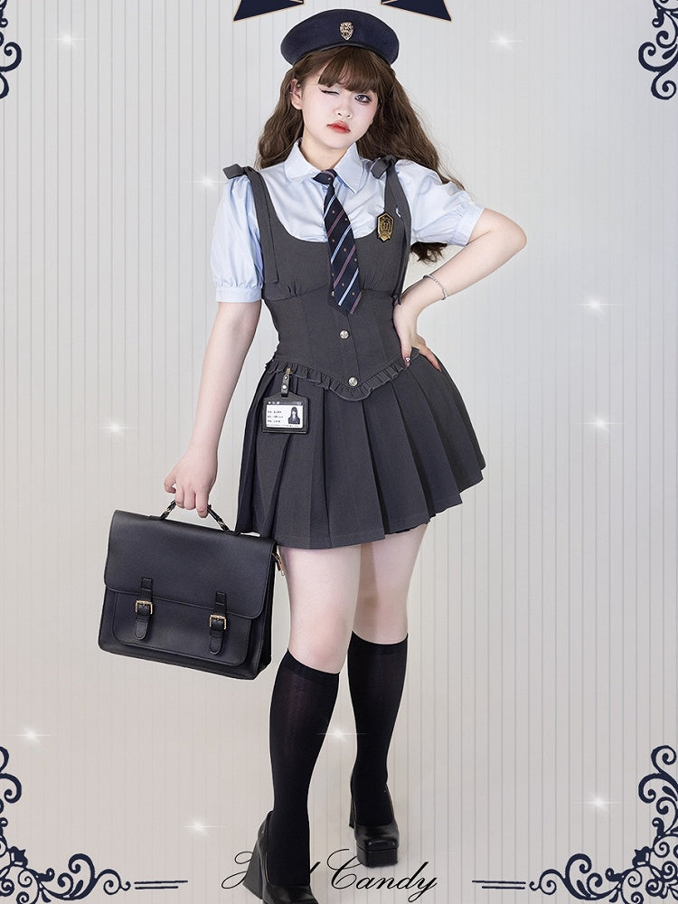 Plus Size Friendly Grey Boned Waistcoat with Badge