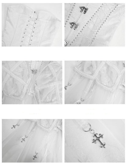 White Goth Bustier Corset Top Lace-up Back