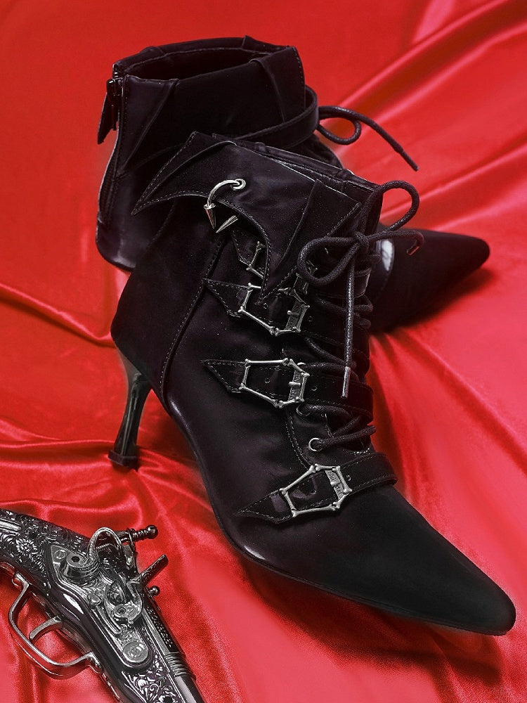 Coffin-shaped Buckle Straps Velvet Black Gothic Lolita High Heels