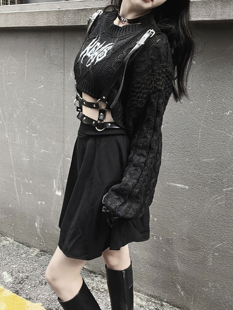 Punk Round Neck Distressed Cropped Sweater