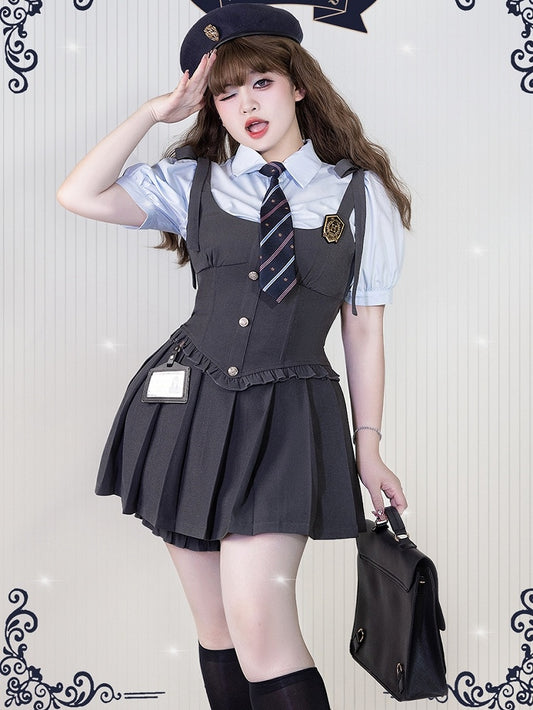 Plus Size Friendly Grey Boned Waistcoat with Badge