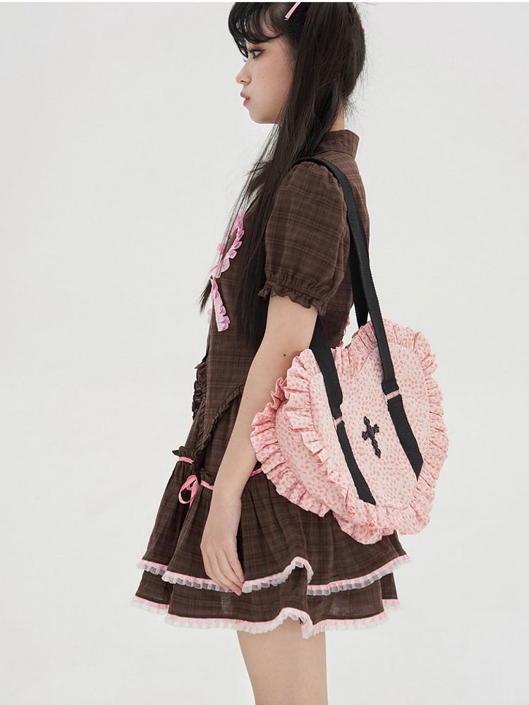 Pink/Red Sweetheart-shaped Ruffle Trim Shoulder Bag