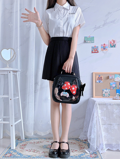Cat Head-shaped Window Black PU Square Ita Bag