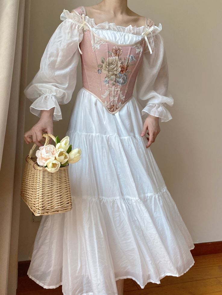 Pink Scoop Neckline Corset with Floral Pattern