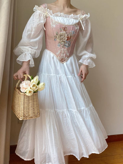 Pink Scoop Neckline Corset with Floral Pattern