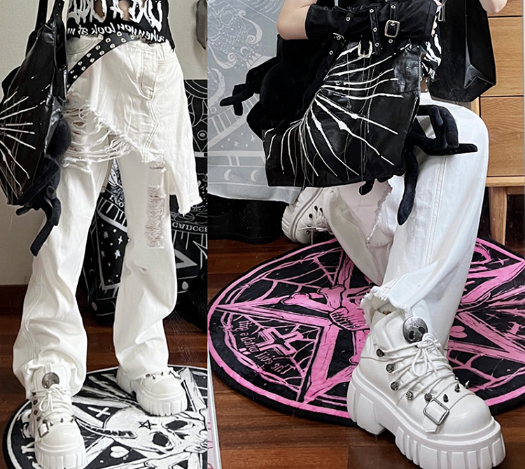 Skull Star Studs Decorated White PU Punk Lolita Platforms