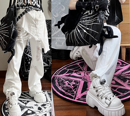 Skull Star Studs Decorated White PU Punk Lolita Platforms